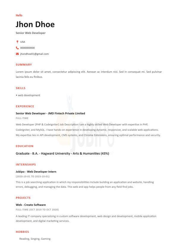 Resume template 6 preview
